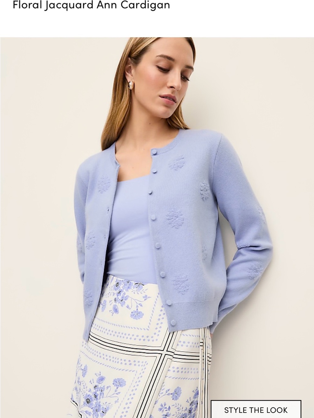 Ann Taylor Floral Jacquard Button Down Ann Cardigan in Blue Hydrangea — NWT - Picture 12 of 14